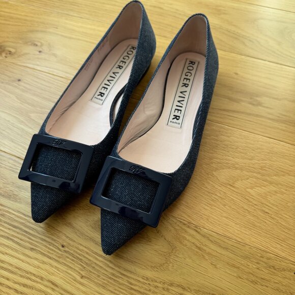 LIMITED EDITION Roger Vivier Gommettine Leather-Trimmed Denim Flats 38.5 - Picture 7 of 11